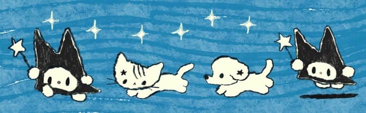 Hand-drawn animal characters on a blue background